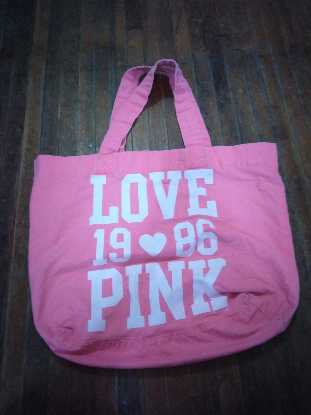 PINK Victoria's Secret Pink Canvas Tote with LOVE 1986 Print